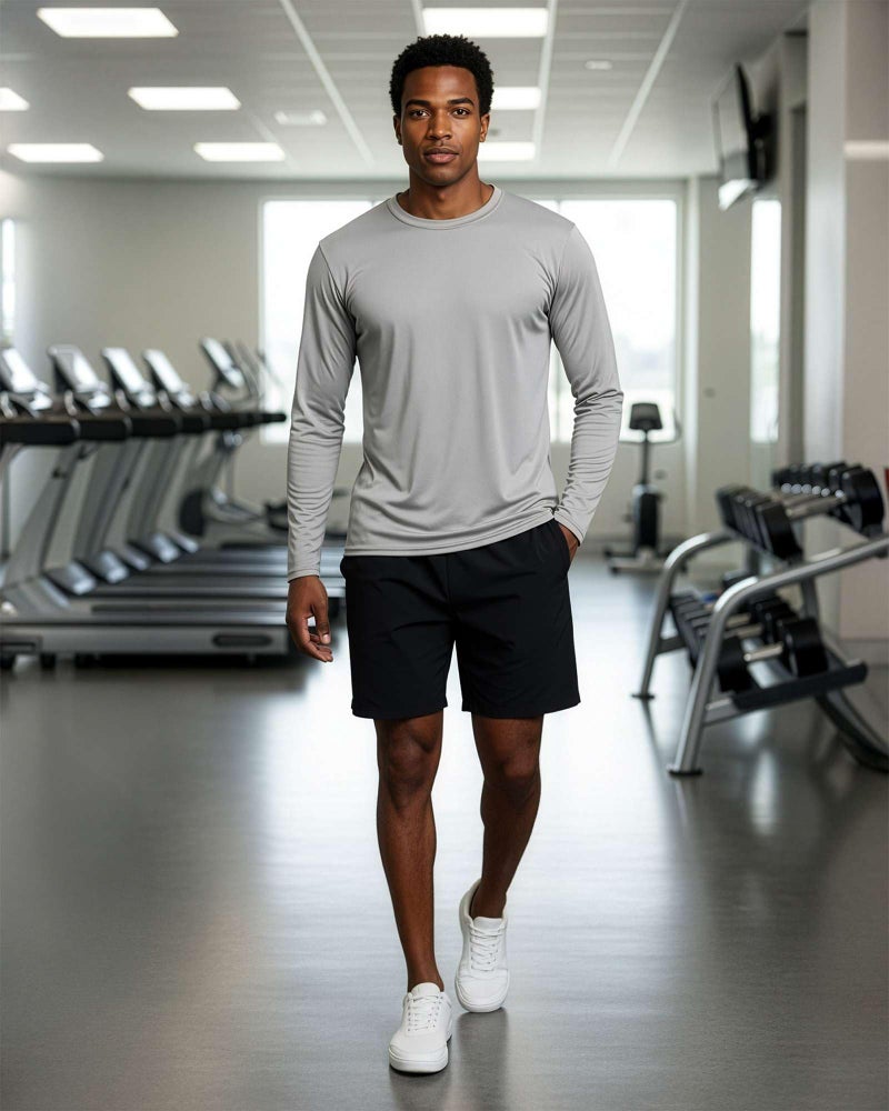 REALESSENTIALS أساسيات حقيقية 4 عبوة: تي شيرتات رجالية بأكمام طويلة جافة تناسب المشي وصيد السمك والتمارين الرياضية في الصالة الرياضية تحت الشمس UPF 50، مجموعة 7، حجم كبير جداً - Image 4